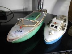 2 Sutcliffe tinplate clockwork boats