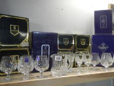 A quantity of boxed Edinburgh crystal brandy glasses (4 x 2) sherry/liquor glasses (4 x 2) and a