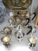 A quantity of silver plate coffee/water pots, milk jugs, sugar bowls etc.