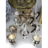 A quantity of silver plate coffee/water pots, milk jugs, sugar bowls etc.