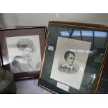 2 black and white framed and glazed portraits (1 of Byron?)