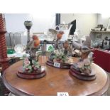 3 Kowa Porcelain bird figurines on wooden stands