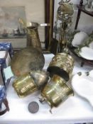 A quantity of brass items including vases,