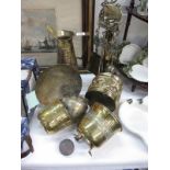 A quantity of brass items including vases,