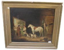 A good antique picture of a Stable Scene