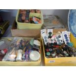 A quantity of sewing related items including a good lot of buttons, cotton, etc.