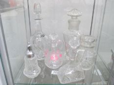 Two crystal and glass decanters and other glassware
