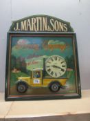 A vintage style wooden advertising sign wall clock