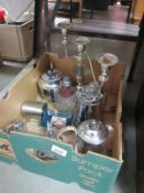 A box silver plate etc including candelabra,