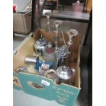 A box silver plate etc including candelabra,