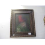 An oak framed oil on board titled The Jester