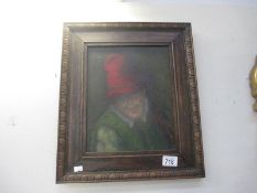 An oak framed oil on board titled The Jester