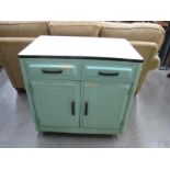 A good 1950s green enamel kitchen unit with white top