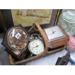 A basket of vintage clocks etc