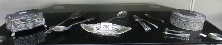 A quantity of silver plate items including boxes