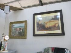 2 framed and glazed naif (naive) prints of a sheep and cow