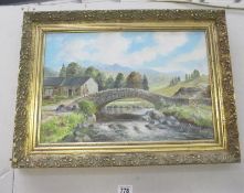 An oil on board of Old Packhorse Bridge at Watendlath,