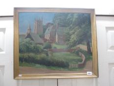 An oil on board Village Scene by D J Reynolds 1957