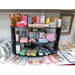 4 shelves of vintage soaps and talcs etc
