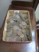 A box of old pennies etc including Victorian