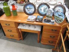 A pine dresser and stool