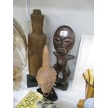 2 carved wooden oriental figures and 1 other