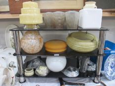 A good collection of vintage and retro glass and other lamp shades