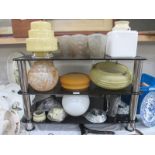 A good collection of vintage and retro glass and other lamp shades