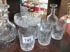 Two unsual liqueur decanters glasses etc