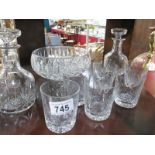 Two unsual liqueur decanters glasses etc