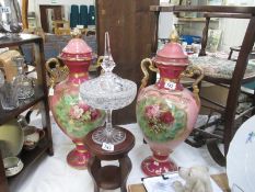 A large pair of Staffordshire vases 1 a/f