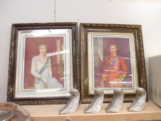 A pair of framed and glazed portrait prints of King George VI and Queen Elizabeth a/f