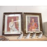 A pair of framed and glazed portrait prints of King George VI and Queen Elizabeth a/f