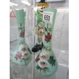 A pair of painted Victorian glass vases