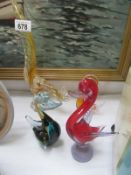 4 glass bird ornaments including Murano