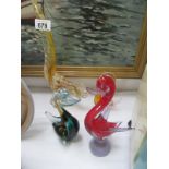 4 glass bird ornaments including Murano