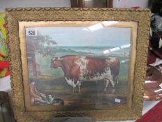 A framed and glazed naïve picture of a bull