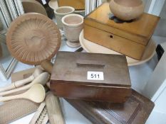 A collection of wooden boxes and treen items