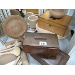 A collection of wooden boxes and treen items