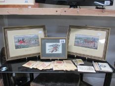 2 framed and glazed Cash's silks and other silks etc.