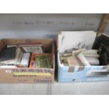 2 boxes of a mixed lot inc. sketches, postcards, essays, maps etc.