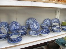 A shelf of Copeland Spode blue and white teaware etc.