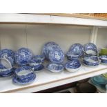 A shelf of Copeland Spode blue and white teaware etc.