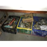 3 large boxes of miscellaneous tools, light fittings including glass chandelier droppers etc.