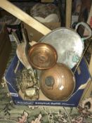 A quantity of copper and brass items.