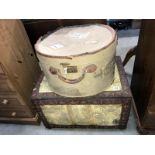 A vintage round travel trunk & an old box
