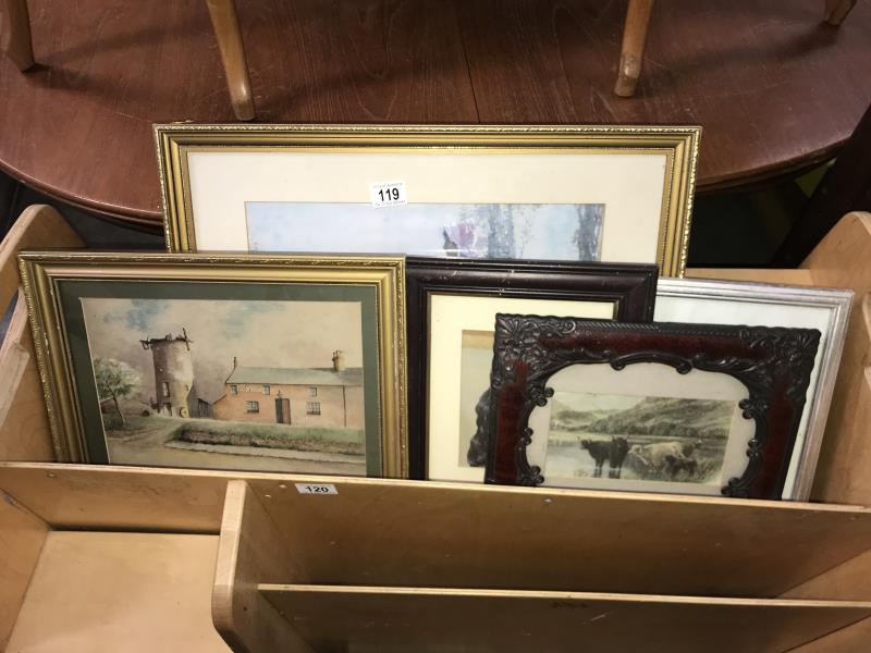 A quantity of various framed & glazed prints & derelict windmill watercolour