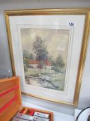 A gilt framed watercolour (The Beck Scopwick) by R.A.