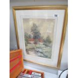 A gilt framed watercolour (The Beck Scopwick) by R.A.