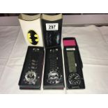 2 boxed Batman wrist watches and a military style wrist watch.